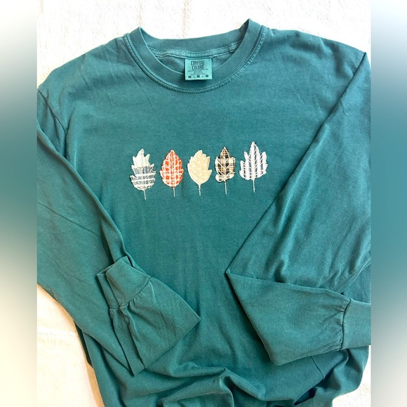 Comfort Colors Tops - Green Long Sleeve Shirt with Leaf patchwork